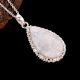 Silver Plated Brass Pendant Necklace with Rainbow Moonstone Gift Jewelry